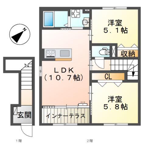 龍野町アパート(2LDK/2階)の間取り写真