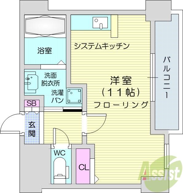 エルフ上杉(ワンルーム/1階)の間取り写真