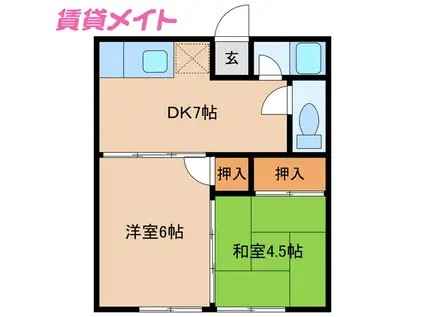 弓削ハイツ(2DK/2階)の間取り写真