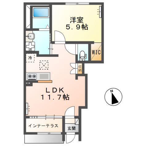東武宇都宮線 国谷駅 徒歩7分 2階建 築1年(1LDK/1階)の間取り写真