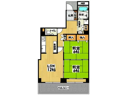 ピフレ新長田(2LDK/6階)の間取り写真