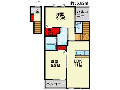 フォルディール(2LDK/2階)の間取り写真