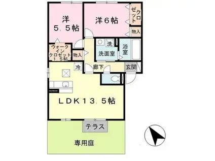 エスポアールメゾン A棟(2LDK/1階)の間取り写真