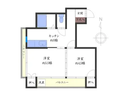 第1大松ビル(2DK/6階)の間取り写真