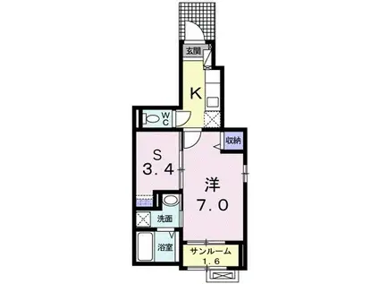 ミニョンベル ウエストサイドII(1SK/1階)の間取り写真