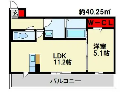 ユーフォリア行橋(1LDK/2階)の間取り写真