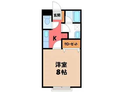 ハイブリッジB(1K/2階)の間取り写真