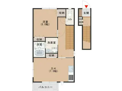 ディアーヒルズE棟(1DK/2階)の間取り写真