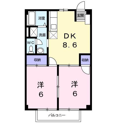 エンゼルハイツ中砂(2DK/2階)の間取り写真