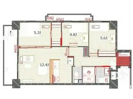 ラフィネ立川(3LDK/7階)の間取り写真