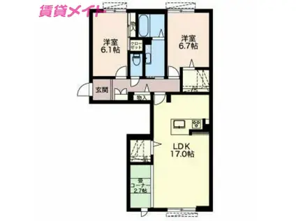 MASTTOWNLUCIAB棟(1LDK/1階)の間取り写真