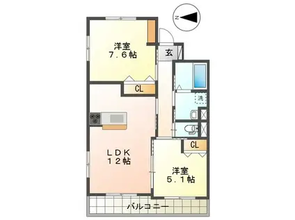 REPOS DU COEUR(2LDK/2階)の間取り写真