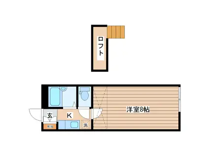 向山サンヒルズ(1K/1階)の間取り写真