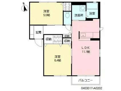 バリュージュ沓川 (2LDK/2階)の間取り写真