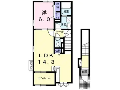 プロムナード彩園(1LDK/2階)の間取り写真