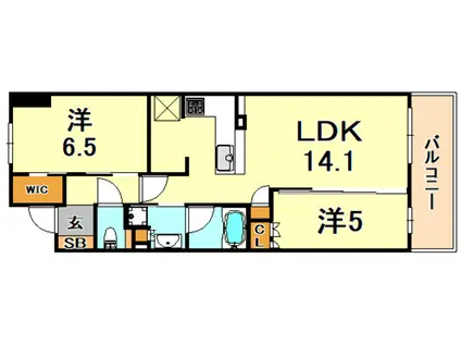 ワコーレ神戸三宮トラッドタワー(2LDK/7階)の間取り写真