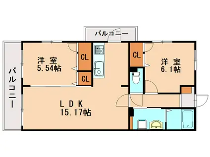 ブリス野多目(2LDK/2階)の間取り写真