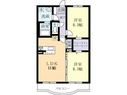 ウイングレジデンス本郷(2LDK/2階)の間取り写真