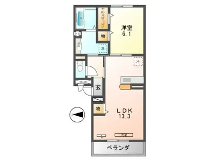 セジュール古市(1LDK/1階)の間取り写真