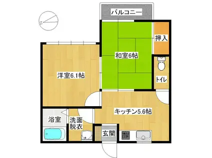 フェニックス1(2DK/2階)の間取り写真