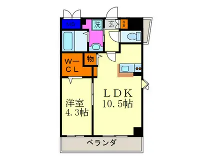 ソレイユ深草(1LDK/2階)の間取り写真