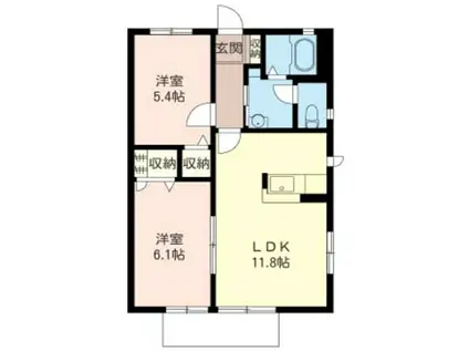 グリーングラスK(2LDK/1階)の間取り写真