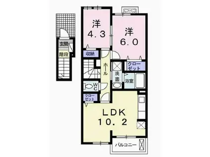 アンソレイユII(2LDK/2階)の間取り写真