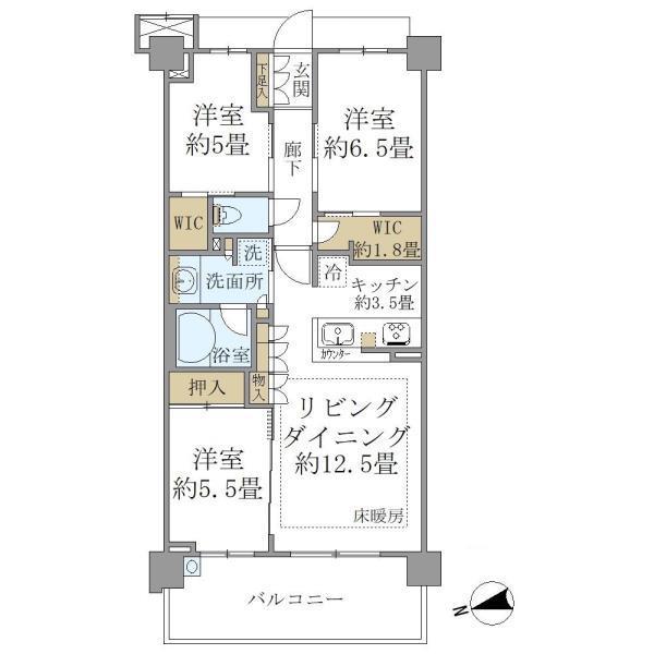 BRILLIACITY横浜磯子A棟(3LDK/6階)の間取り写真