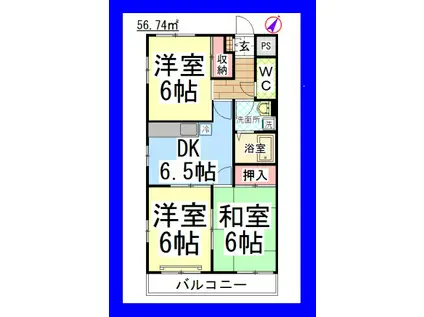 AF ヴェルドエルB(3DK/1階)の間取り写真