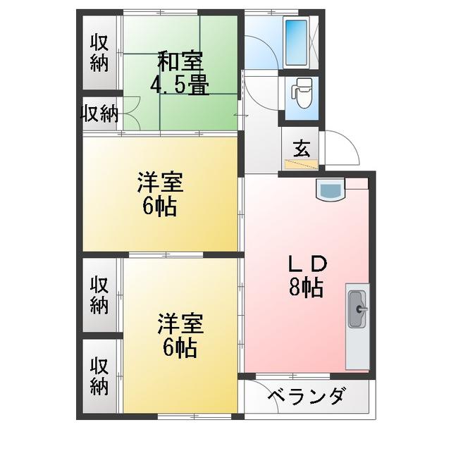 朝霧ビル(3DK/1階)の間取り写真