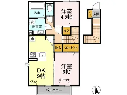 カトレア(2DK/2階)の間取り写真