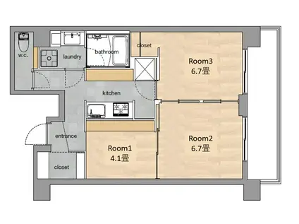 LIBMARK MINAMIHORIE(1LDK/3階)の間取り写真