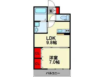 ライフマンション飯塚(1LDK/5階)の間取り写真