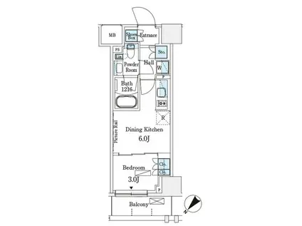 パークアクシス横浜伊勢佐木町通(1DK/3階)の間取り写真