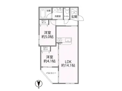 グラン今里ノース(2LDK/2階)の間取り写真