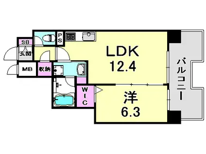 L・ISOBE三宮(1LDK/6階)の間取り写真