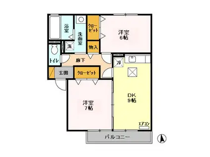 クレールI B(2DK/1階)の間取り写真