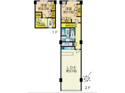 ニュー坂コーポラス(2LDK/7階)の間取り写真