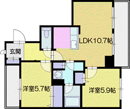 フレアテラス厚別(2LDK/3階)の間取り写真