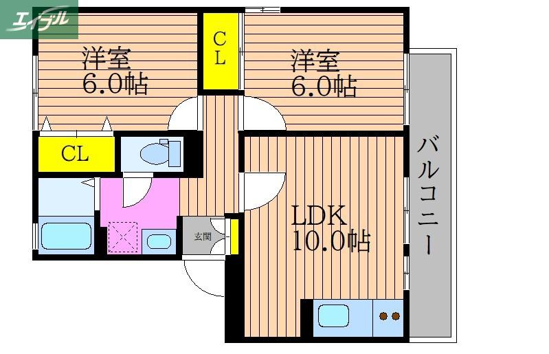 ラフィネ高柳(2LDK/1階)の間取り写真
