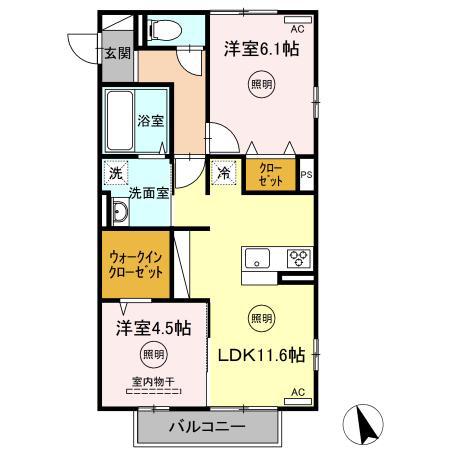 クレシアコート A棟(2LDK/1階)の間取り写真