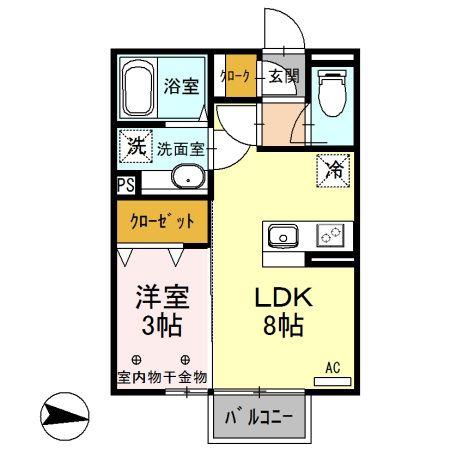 サニーコート高崎(1LDK/2階)の間取り写真