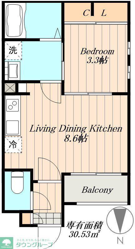 CHERIM浄心ウエスト(1LDK/2階)の間取り写真