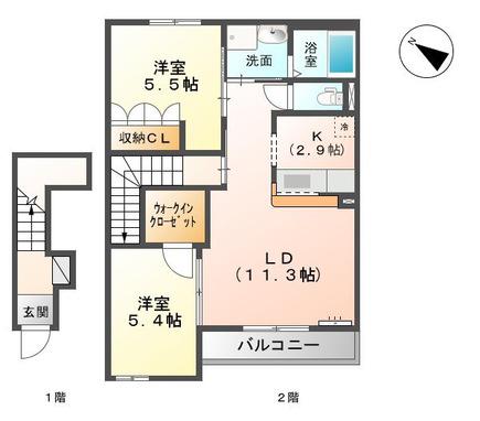 THE APARTMENTS MOTO(2LDK/2階)の間取り写真