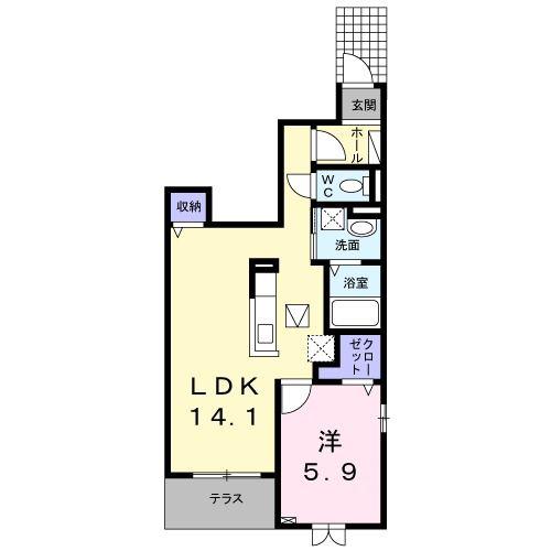 アルモニー 玉名(1LDK/1階)の間取り写真