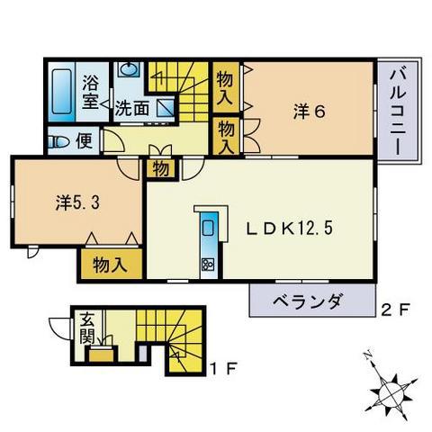 ヘーベルメゾン山田(2LDK/2階)の間取り写真