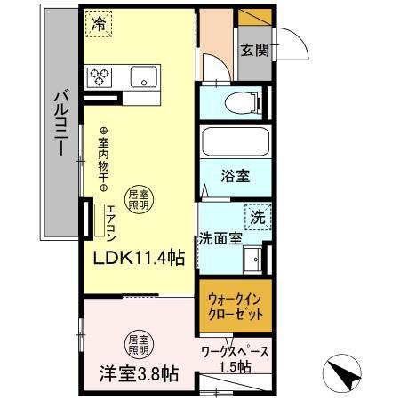 ウエスト・パーク C(1LDK/2階)の間取り写真