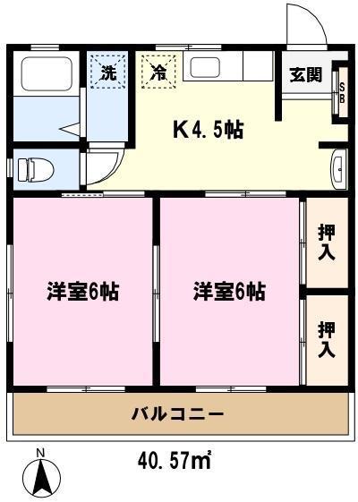 サンハイツ峯(2K/3階)の間取り写真