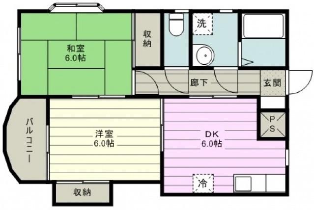グリーンヒル槙(2DK/2階)の間取り写真