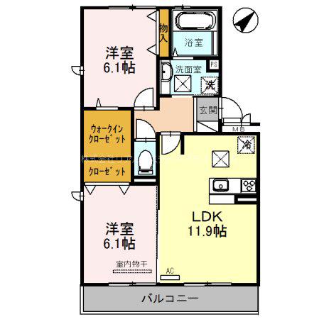 アルタ小柿ビュー(2LDK/1階)の間取り写真